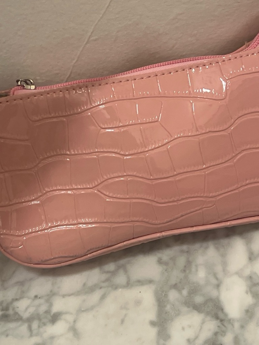 Pink Croc-Embossed Mini Shoulder Bag - Picture 2 of 7